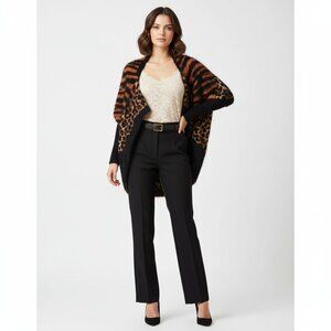 Nwt MAXSPORT Brown/Black Animal Print Open Front Cardigan Sweater Sz S/M  Warm!